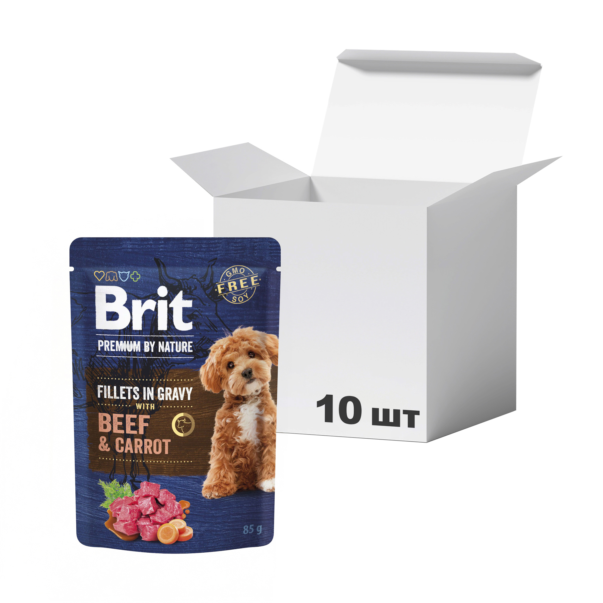 

Упаковка вологого корму для собак малих порід Brit Premium Fillets In Gravy Beef & Carrot, 85 г * 10 шт