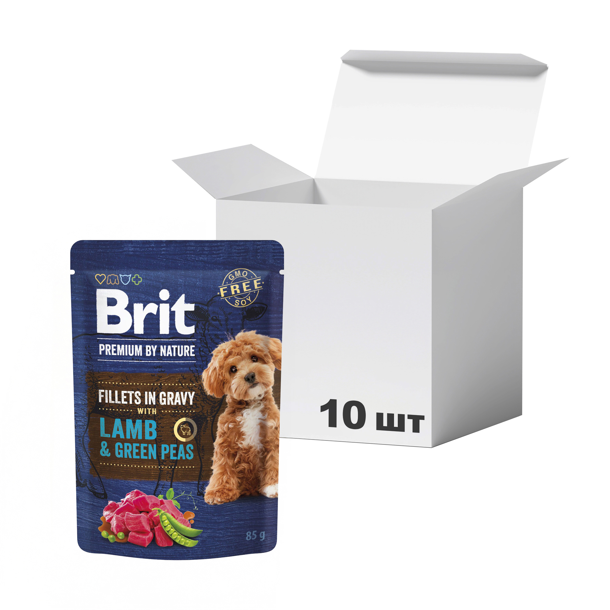 

Упаковка вологого корму для собак малих порід Brit Premium Fillets In Gravy Lamb & Green Peas, 85 г * 10 шт