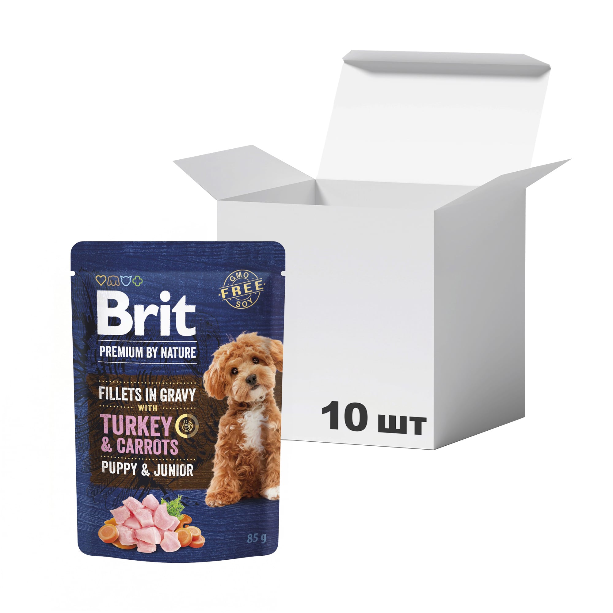 

Упаковка вологого корму для цуценят Brit Premium Fillets In Gravy Turkey & Carrots Puppy, 85 г * 10 шт