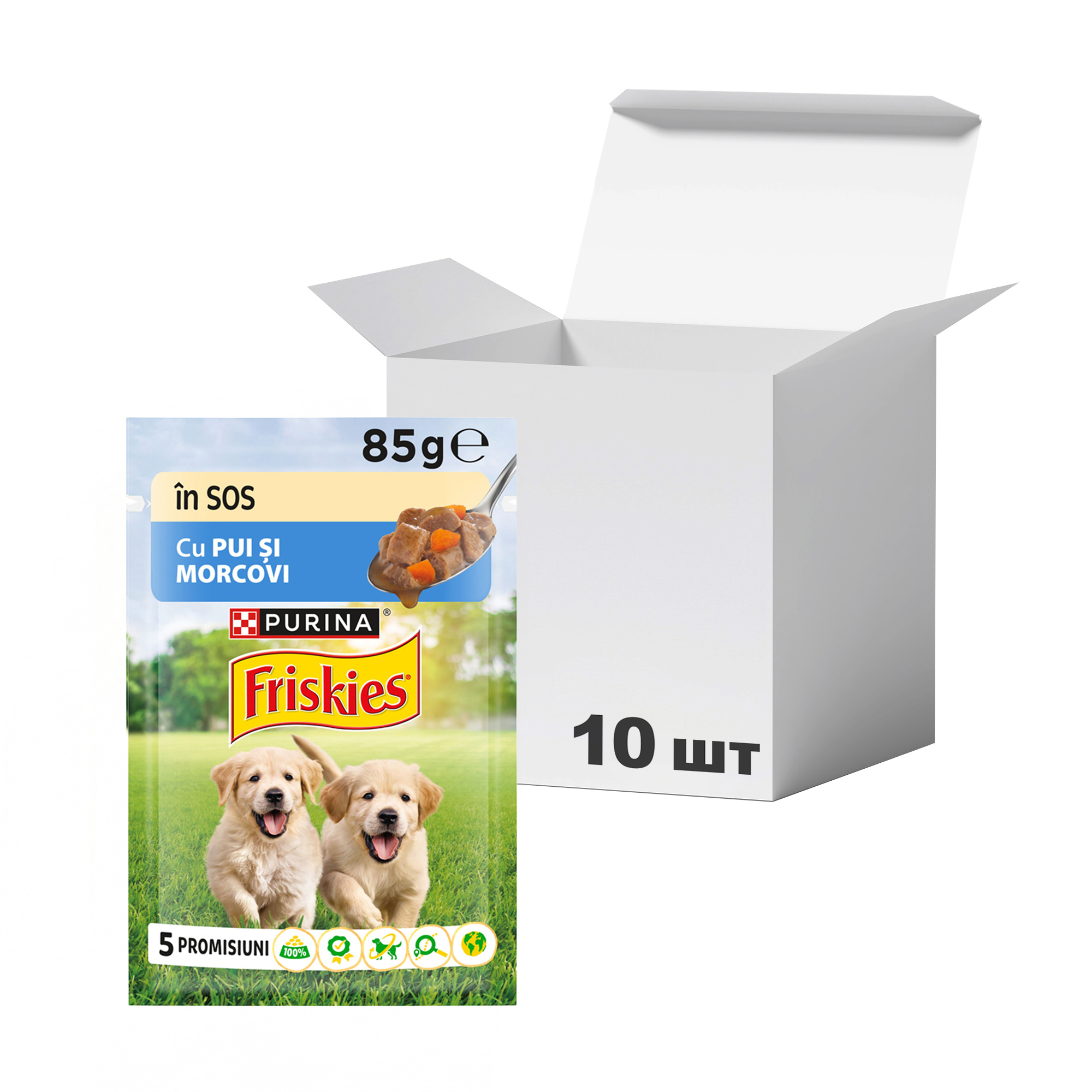 

Упаковка вологого корму для цуценят Friskies Junior з куркою та морквою, шматочки у підливці, 85 г * 10 шт