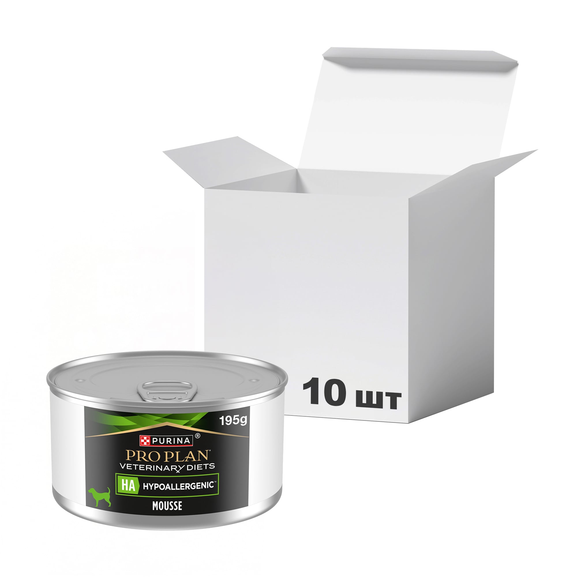 

Упаковка вологого корму для цуценят та дорослих собак Pro Plan Veterinary Diets HA Hypoallergenic для зниження ознак непереносимості, мус, 195 г * 10 шт