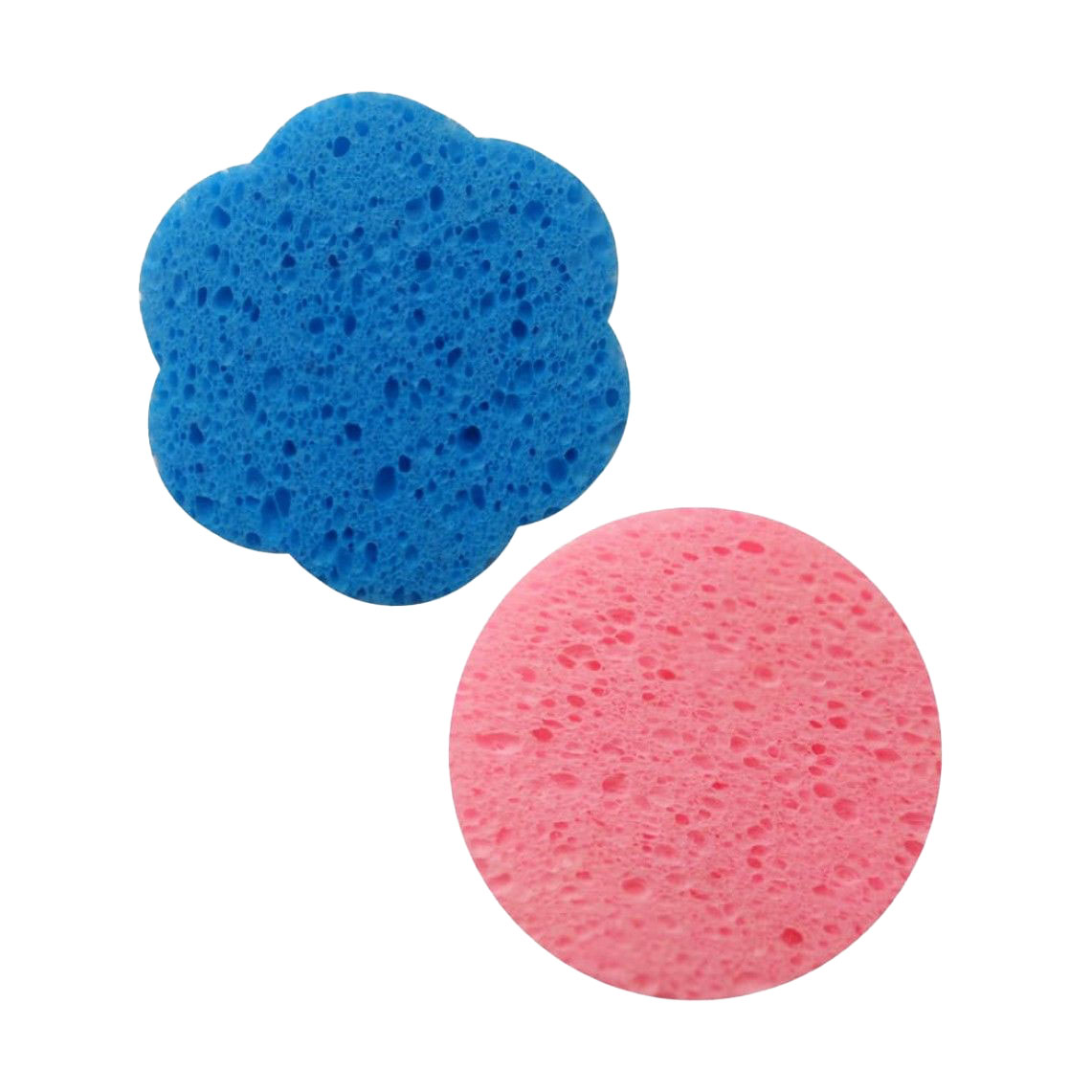 

Набір спонжів для вмивання Cosmo Shop Коло + Квітка, 7.5 см, рожево-синій, 2 шт (CS091RB)