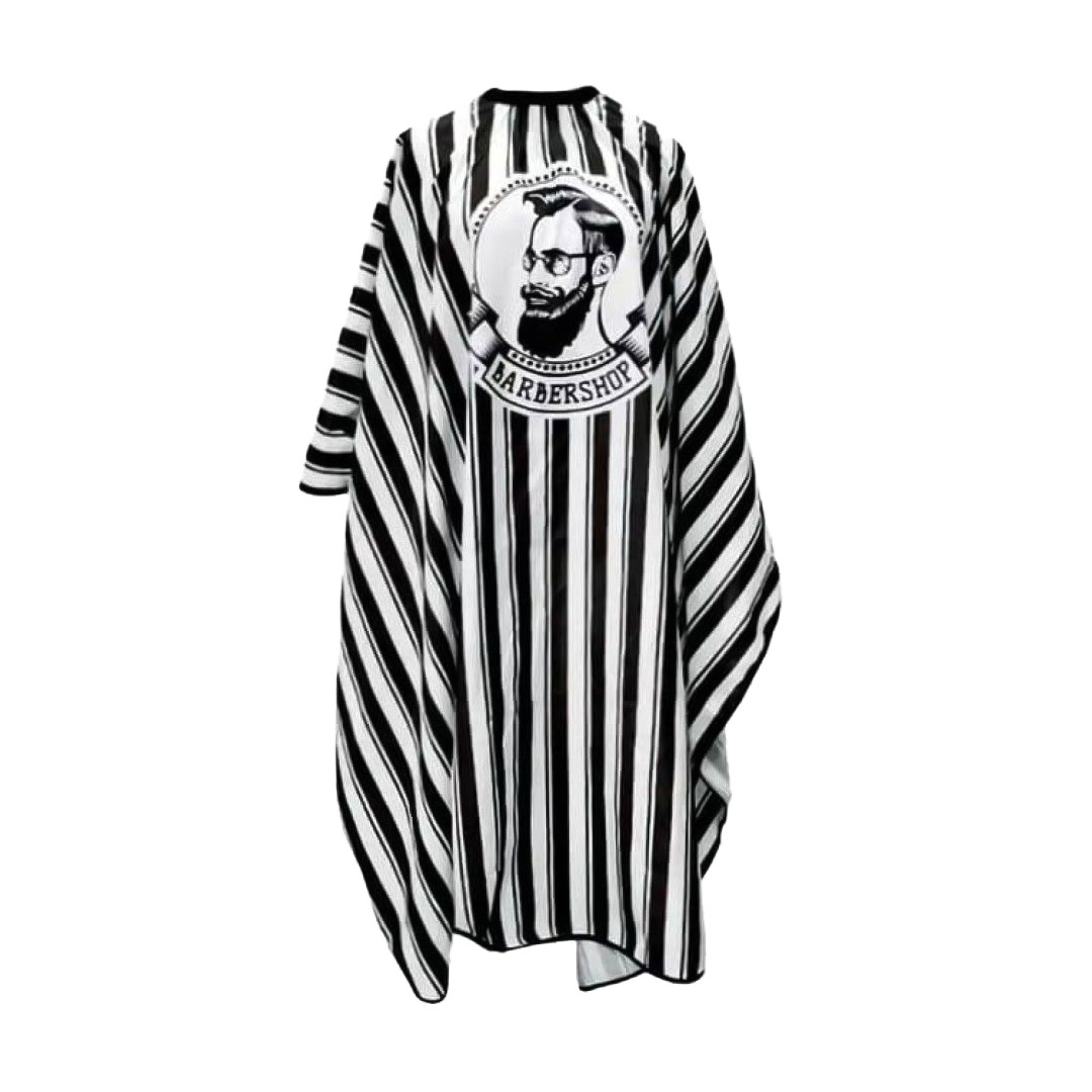 

Перукарський пеньюар Cosmo Shop Barber Shop чорно-білі смуги та борода, 140*120 см, 1 шт (CS504)
