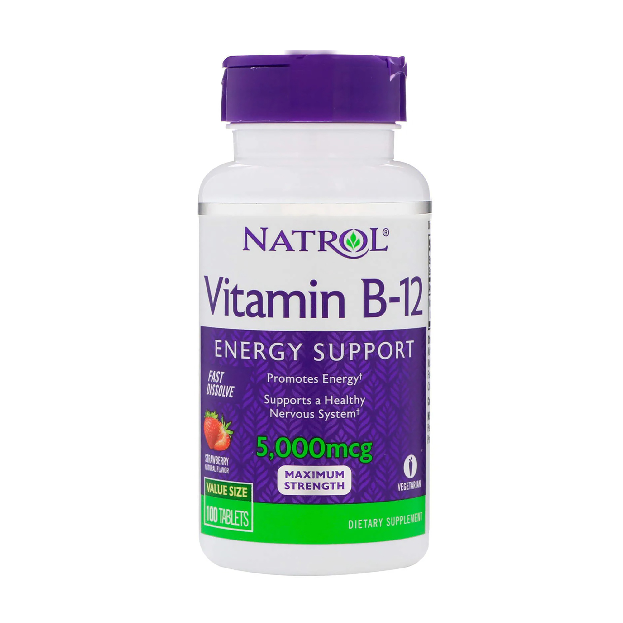 

Вітамін В12 Natrol Vitamin B-12 Energy Support зі смаком полуниці, 5000 мкг, 100 таблеток