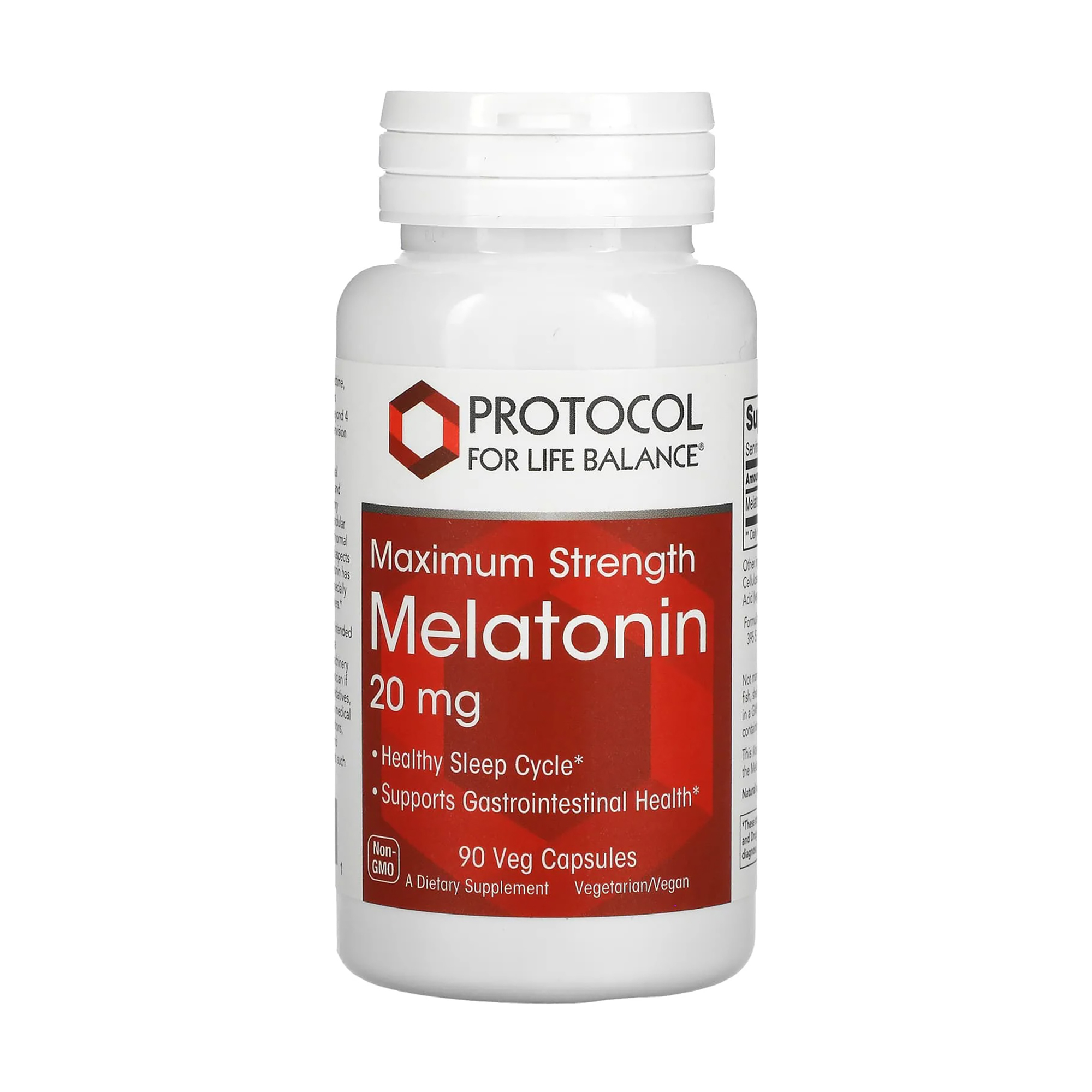

Мелатонін Protocol For Life Balance Melatonin Maximum Strength, 20 мг, 90 вегетаріанських капсул
