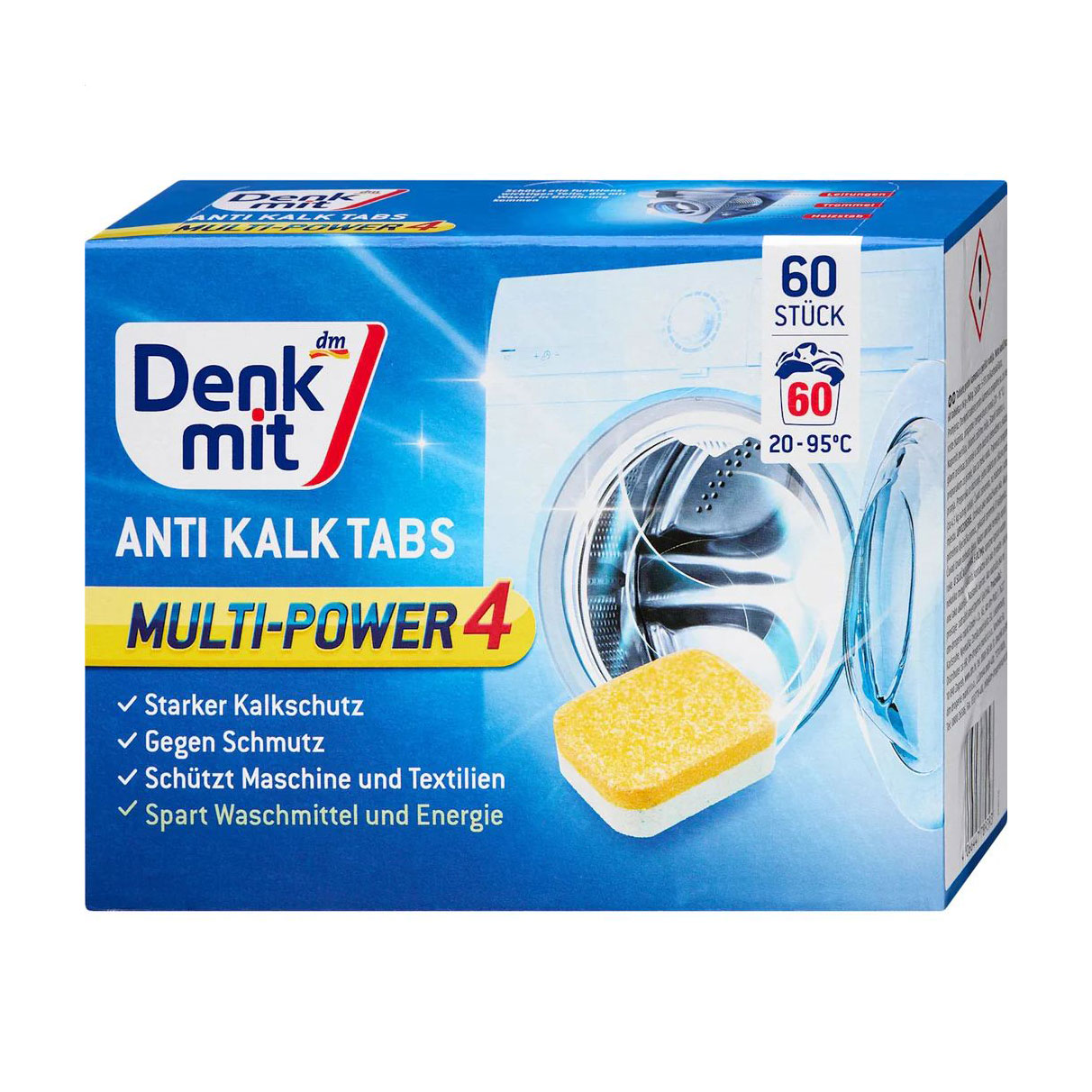 

Таблетки для очищення пральних машин DenkMit Multi-Power 4 проти вапняного нальоту, 60 шт