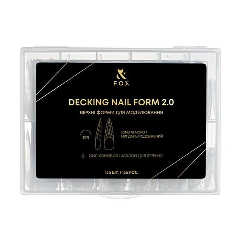 

Верхні форми для моделювання нігтів F.O.X Decking Nail Form 2.0 Мигдаль подовжений, 120 шт (DNF- LAI)