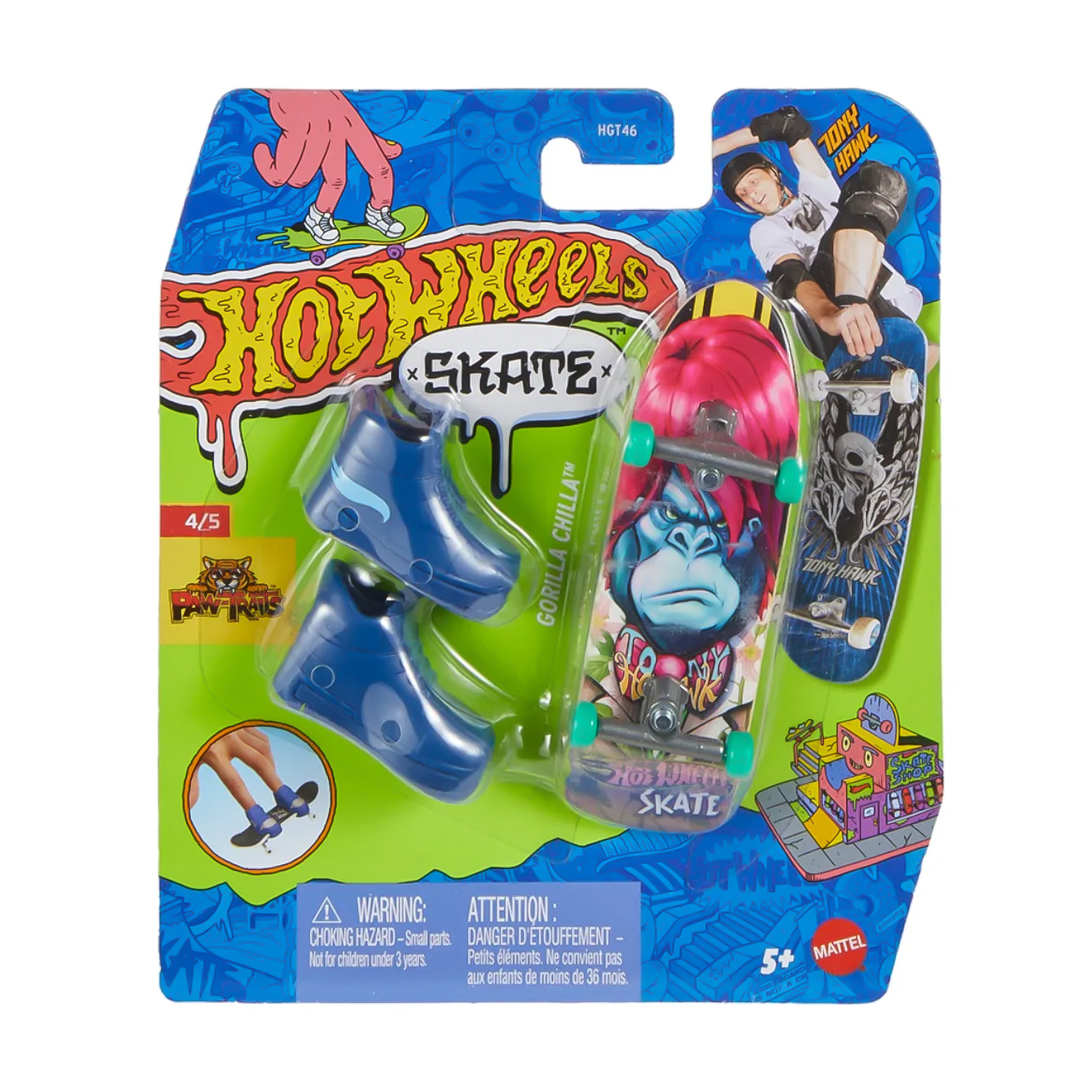 

Ігровий набір Hot Wheels Скейт та взуття для пальчиків, Gorilla Chilla, синій, від 5 років (HGT46)