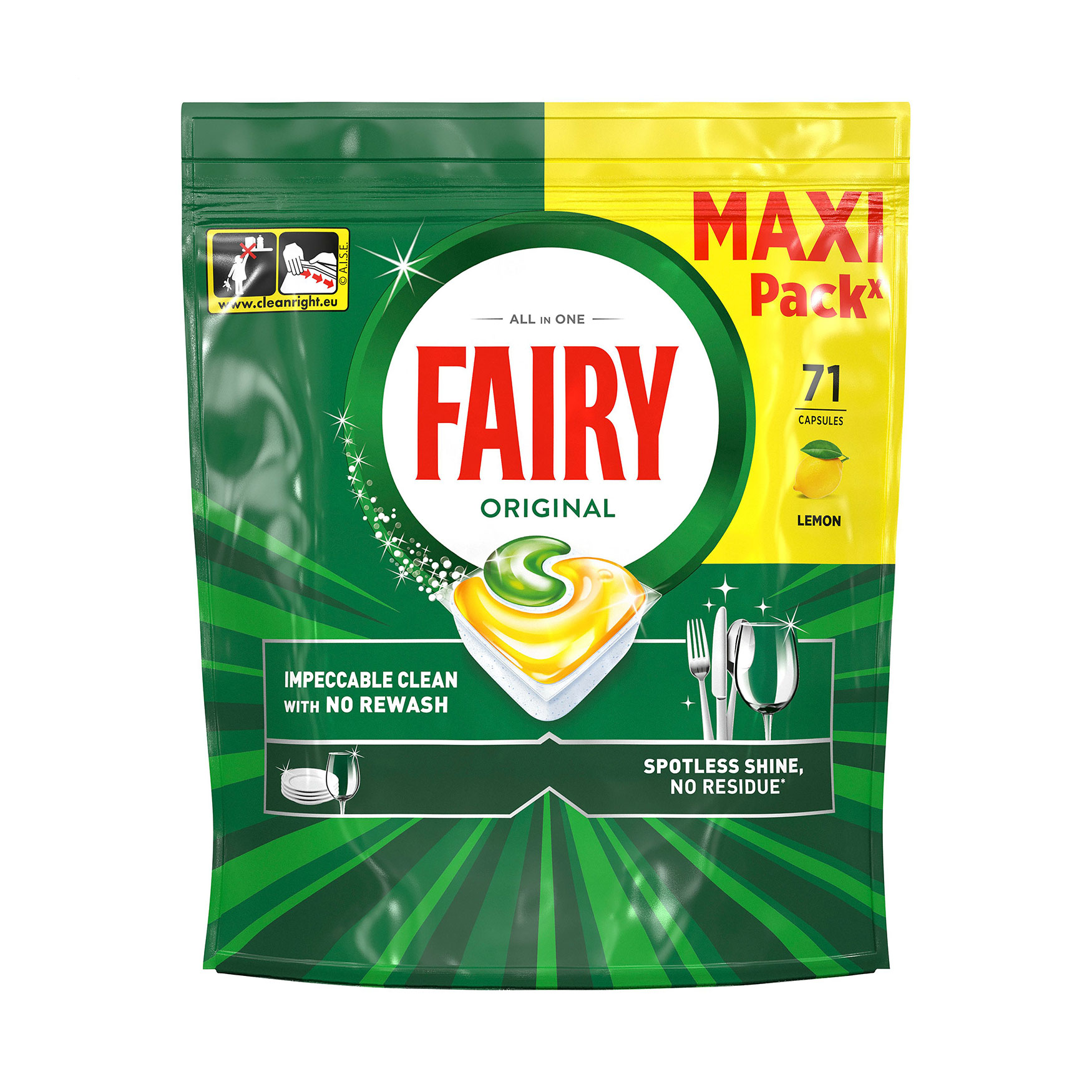 

Капсули для посудомийної машини Fairy Original Все в 1, з ароматом лимону, 71 шт