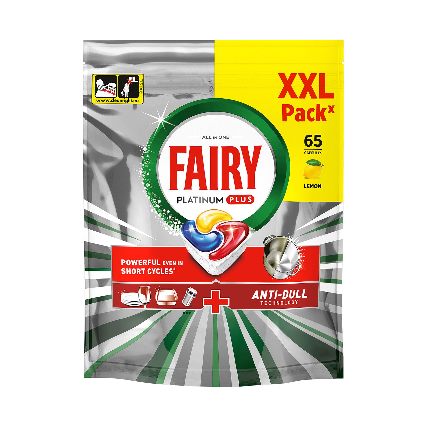 

Капсули для посудомийної машини Fairy Platinum Plus Все в 1, з ароматом лимону, 65 шт