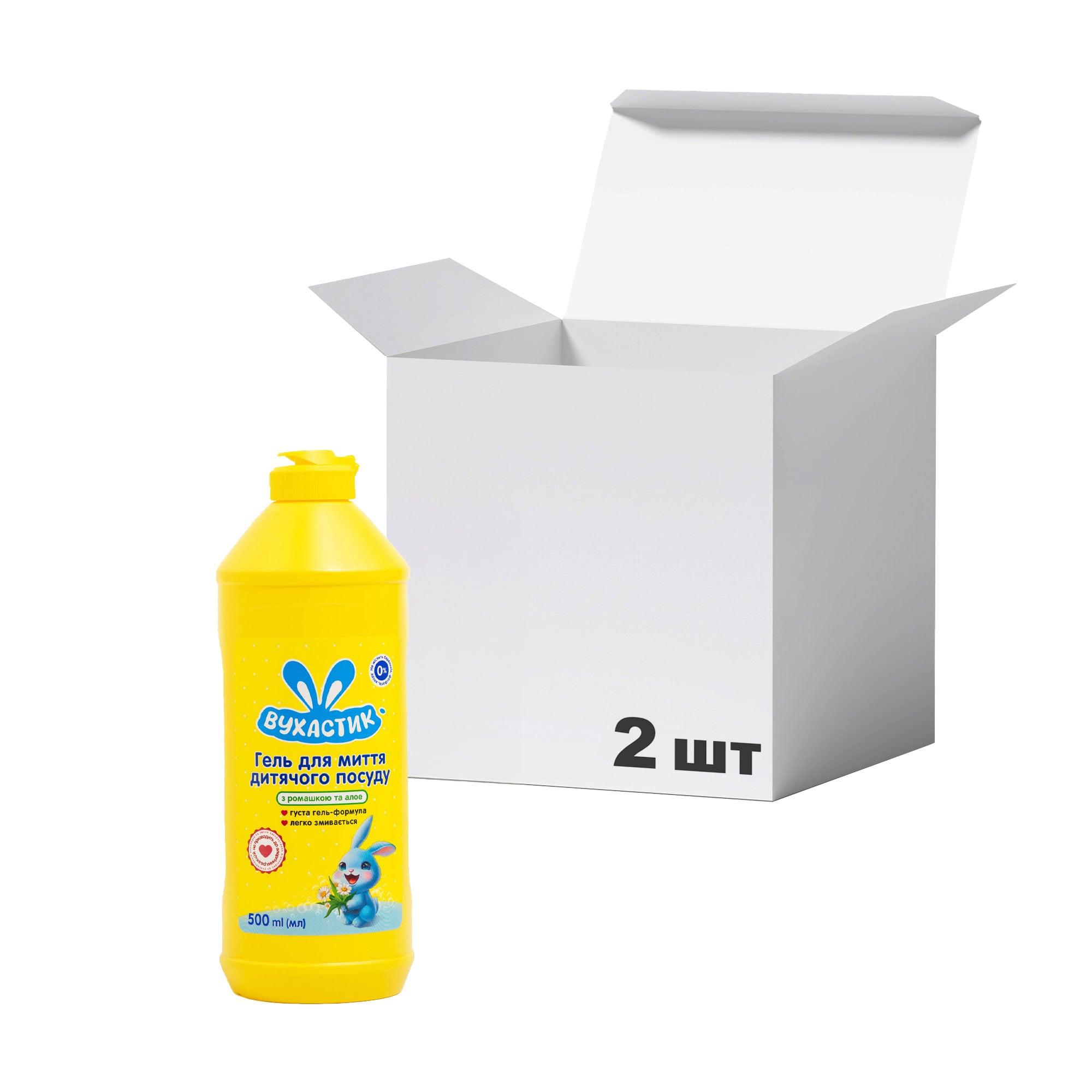 

Упаковка гелів для миття дитячого посуду Вухастик з екстрактом ромашки та алое, 500 мл * 2 шт