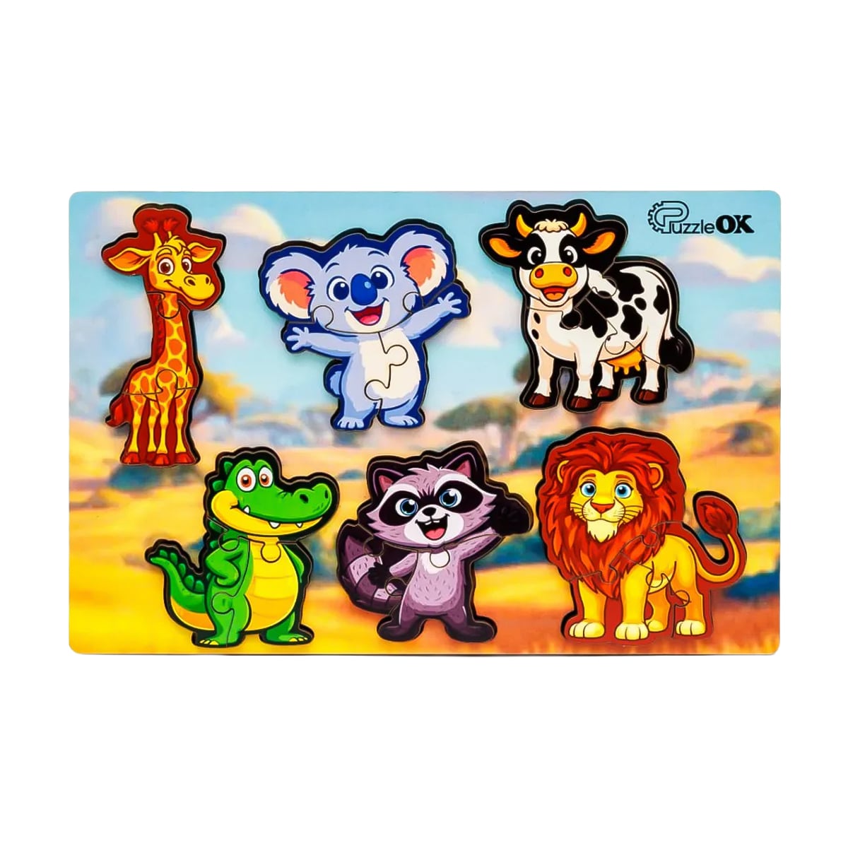 

Дерев'яний сортер PuzzleOk Розумний світ. Дикі тварини, 18 деталей, від 3 років, 21*14 см (Puz-88750)