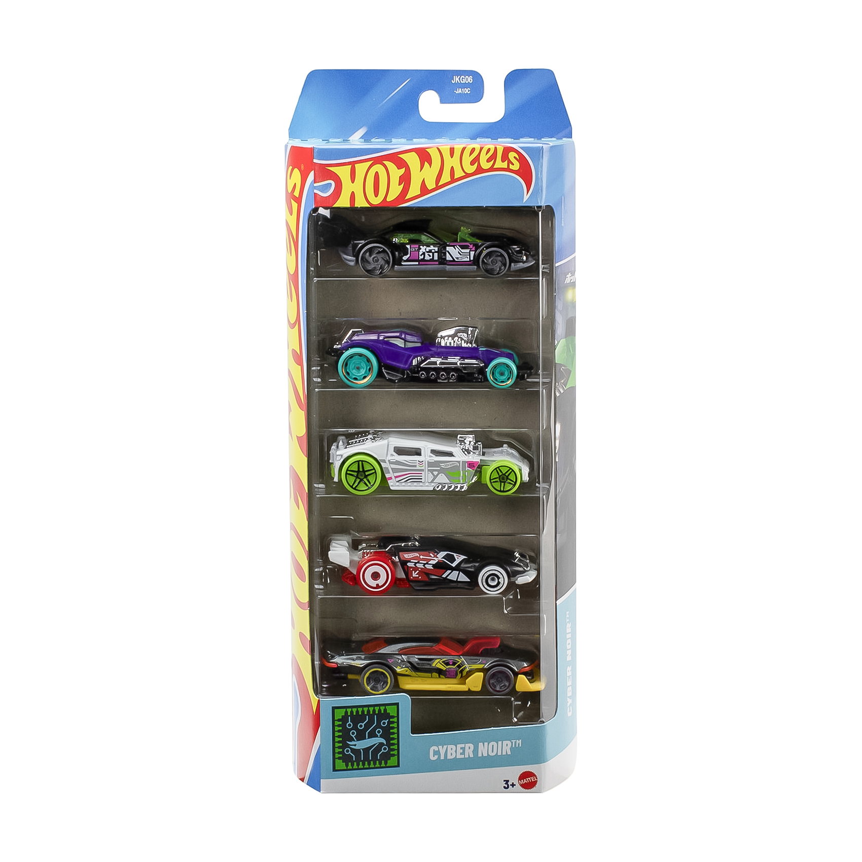 

Набір базових автомобілів Hot Wheels Cyber Noir, чорний, фіолетовий, жовтий, білий, червоний, від 3 років, 11*4.2*29 см, 5 шт (1806)