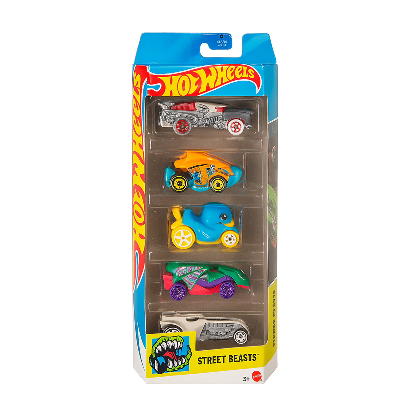 

Набір базових автомобілів Hot Wheels Street Beasts, сріблястий, помаранчевий, блакитний, зелений, білий, від 3 років, 11*4.2*29 см, 5 шт (1806)