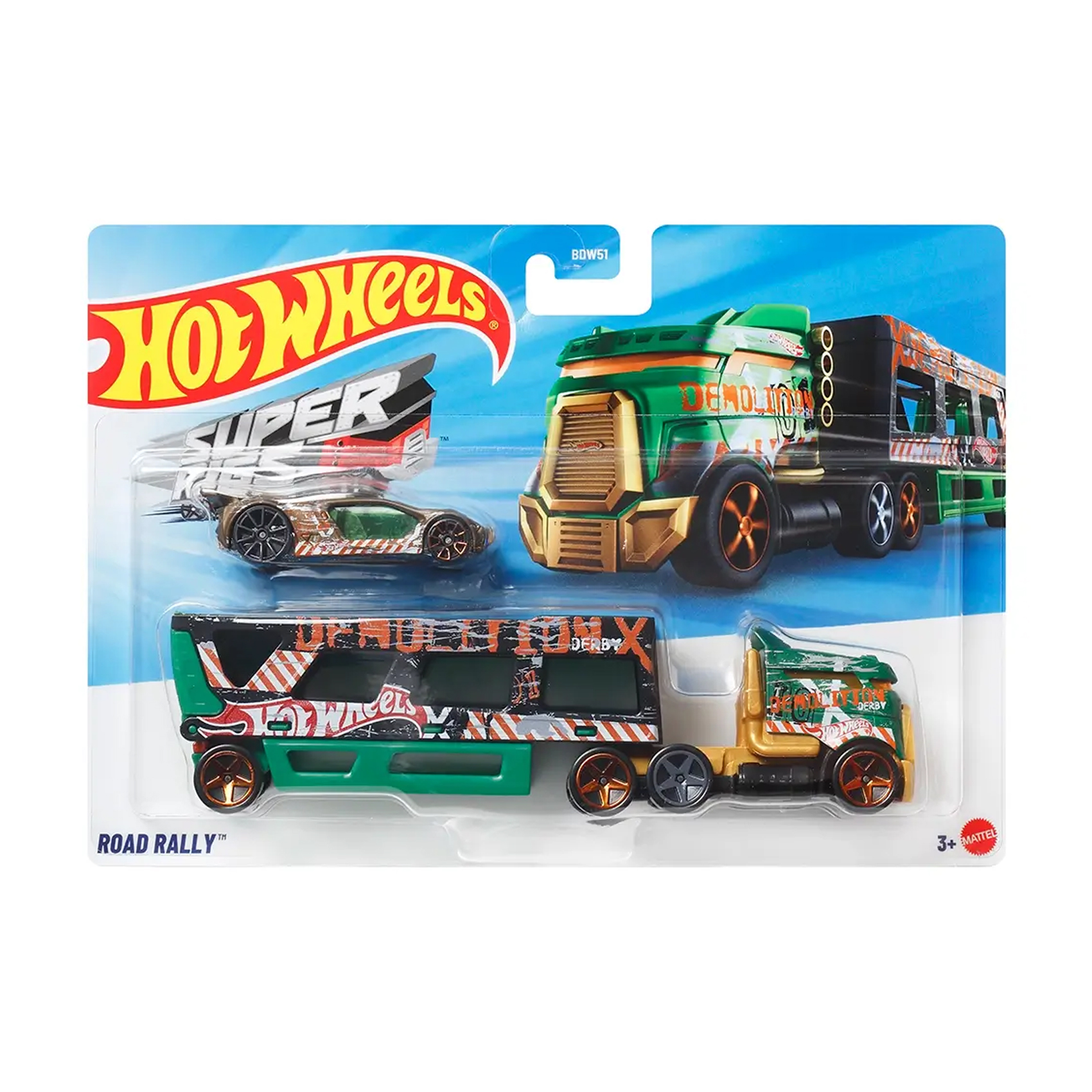 

Машина далекобійника Hot Wheels Road Rally, зелено-золота, від 3 років, 24*16.5*6 см (BDW51)