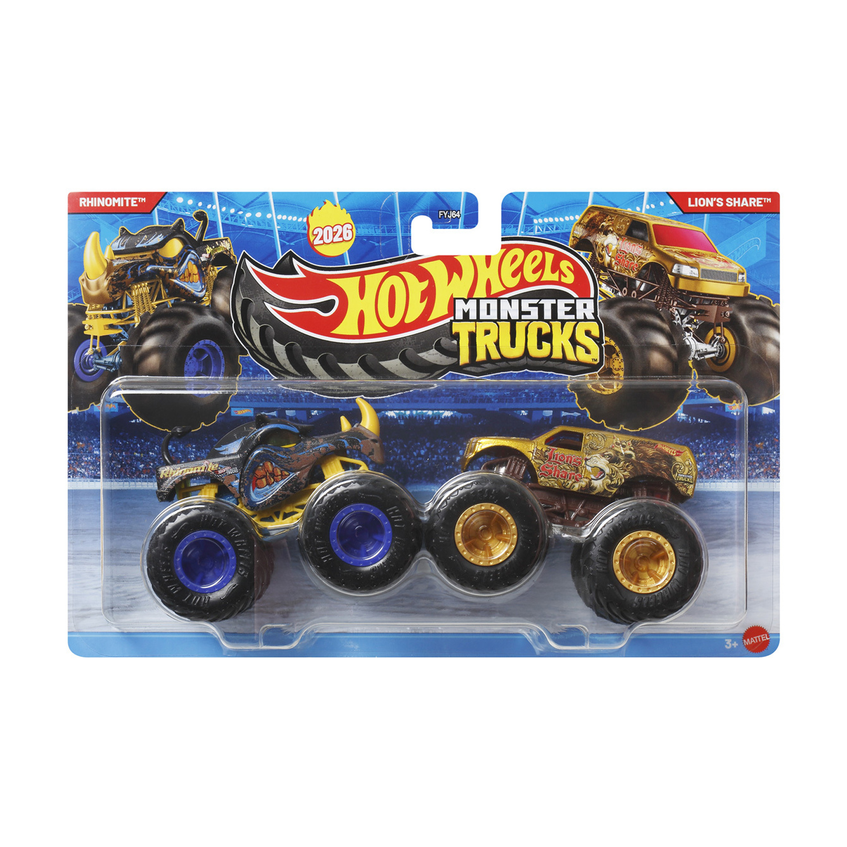 

Набір машинок-позашляховиків Hot Wheels Monster Trucks Rhinomite/Lion's Share, синя та золота, від 3 років (FYJ64)