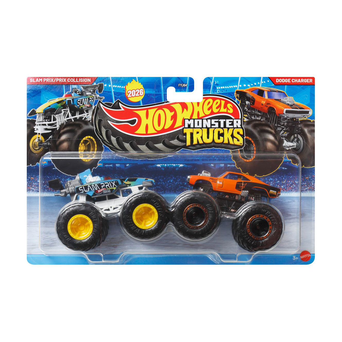 

Набір машинок-позашляховиків Hot Wheels Monster Trucks Slam Prix/Prix Collision, біло-синій / червоний, від 3 років (FYJ64)