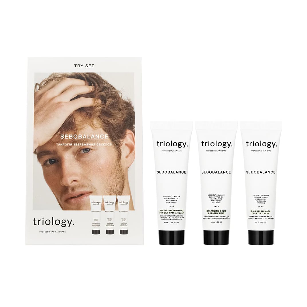 

Набір для волосся triology. Sebobalance Try Set Трилогія збереження свіжості (шампунь, 30 мл + бальзам, 30 мл + маска, 30 мл)