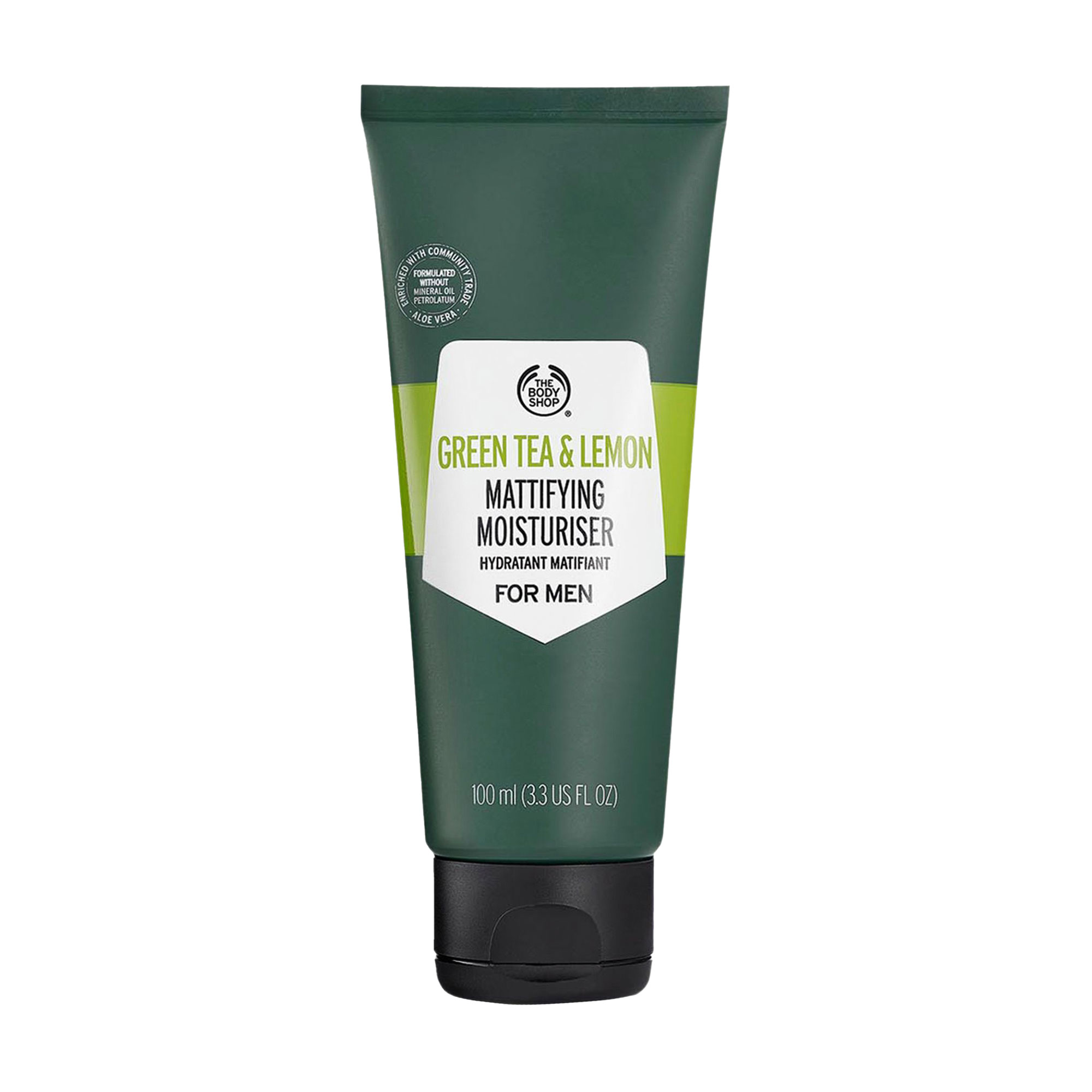 

Чоловічий живильний догляд за шкірою обличчя The Body Shop Mattifying Moisturiser Зелений чай та лимон, 100 мл