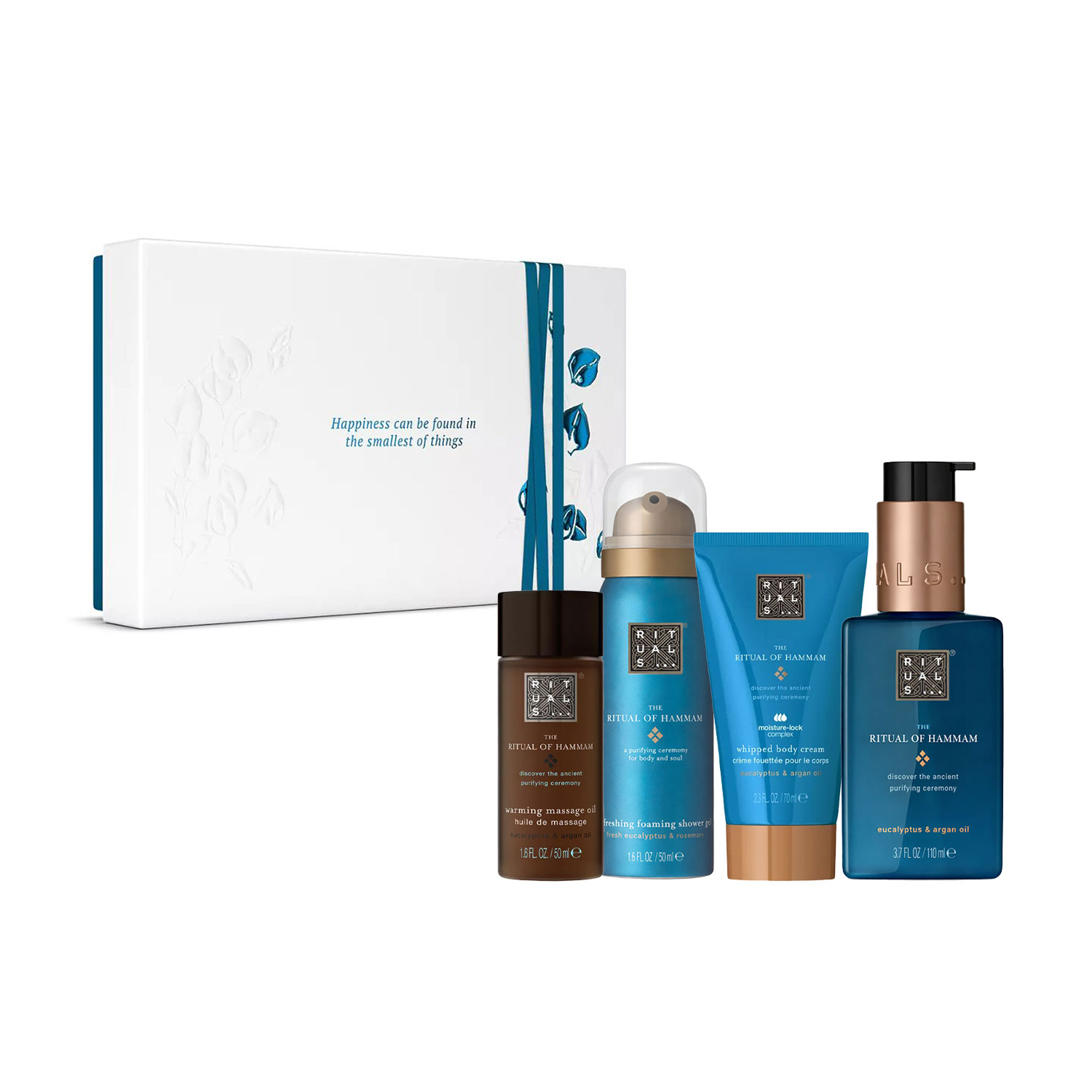 

Набір для тіла Rituals The Ritual Of Hammam Small 2025 (гель для душу, 50 мл + крем, 70 мл + олія для масажу, 50 мл + рідке мило для рук, 110 мл)