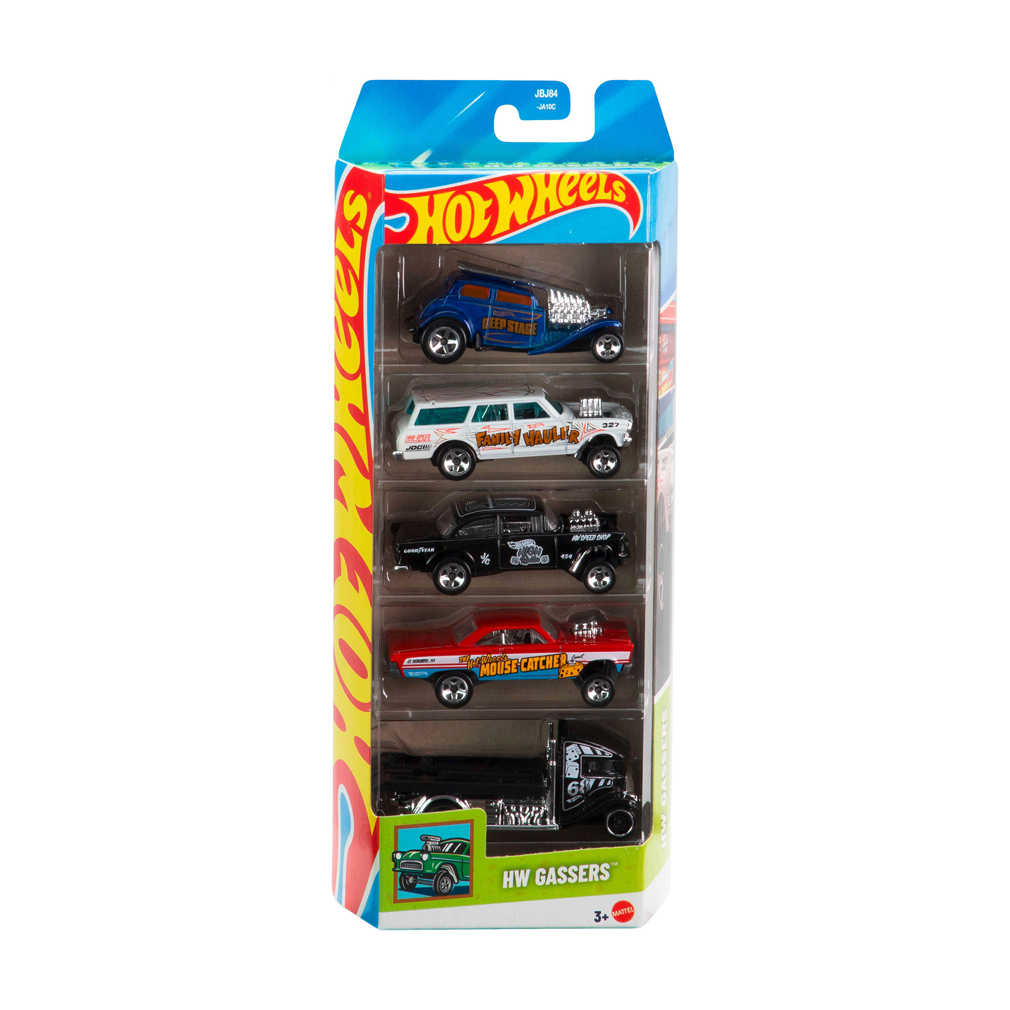 

Набір базових автомобілів Hot Wheels HW Gassers, синій, білий, чорний, червоний, від 3 років, 11*4.2*29 см, 5 шт (1806)