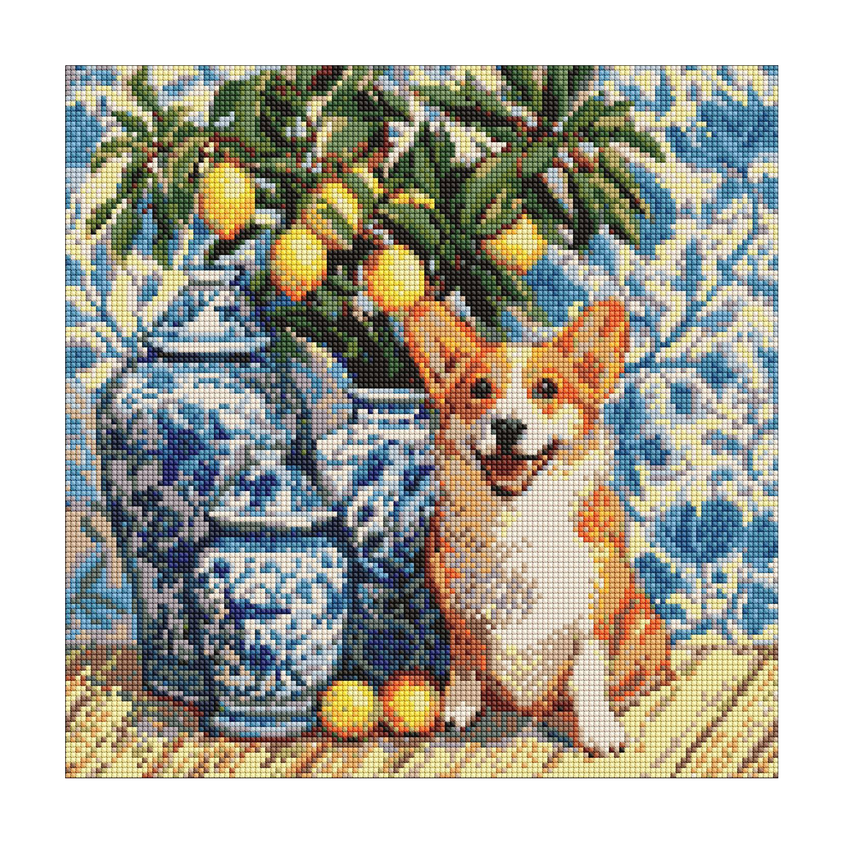 

Алмазна мозаїка Ideyka Коргі та лимони, 40*40 см (AMO20217)