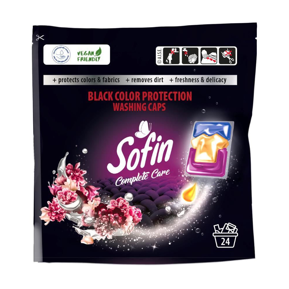 

Капсули для прання Sofin Complete Care Black Color Protection, 24 цикли прання, 24 шт