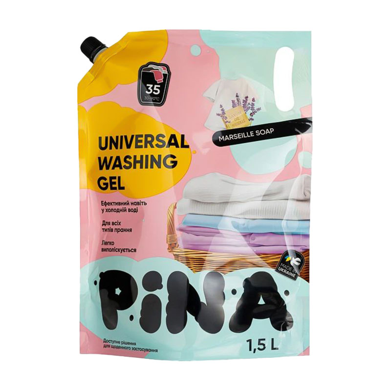 

Гель для прання PINA Universal Marseille Soap, 35 циклів прання, 1.5 л (дойпак)