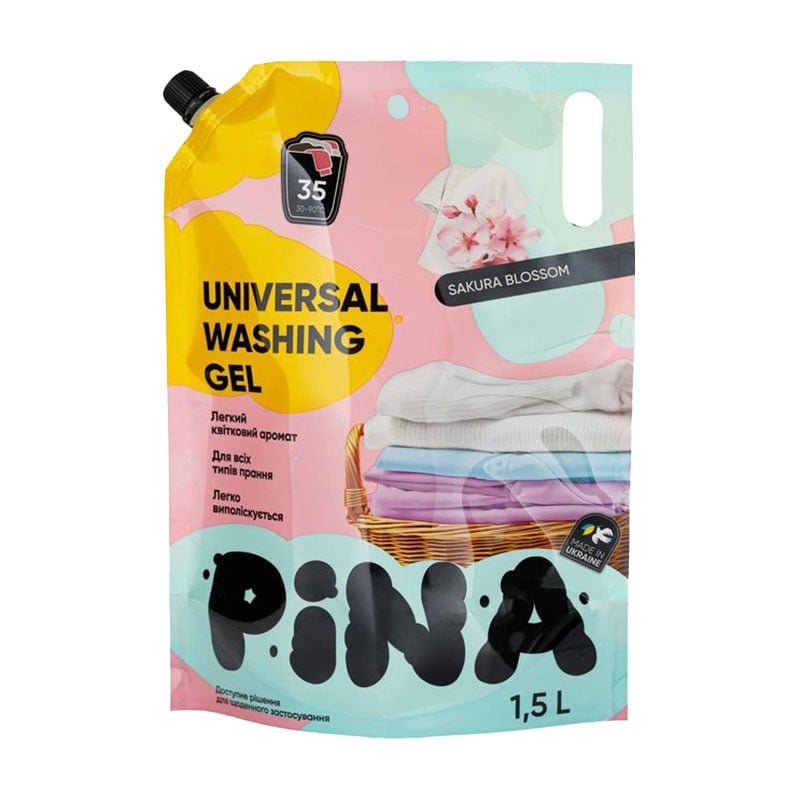 

Гель для прання PINA Universal Sakura Blossom, 35 циклів прання, 1.5 л (дойпак)