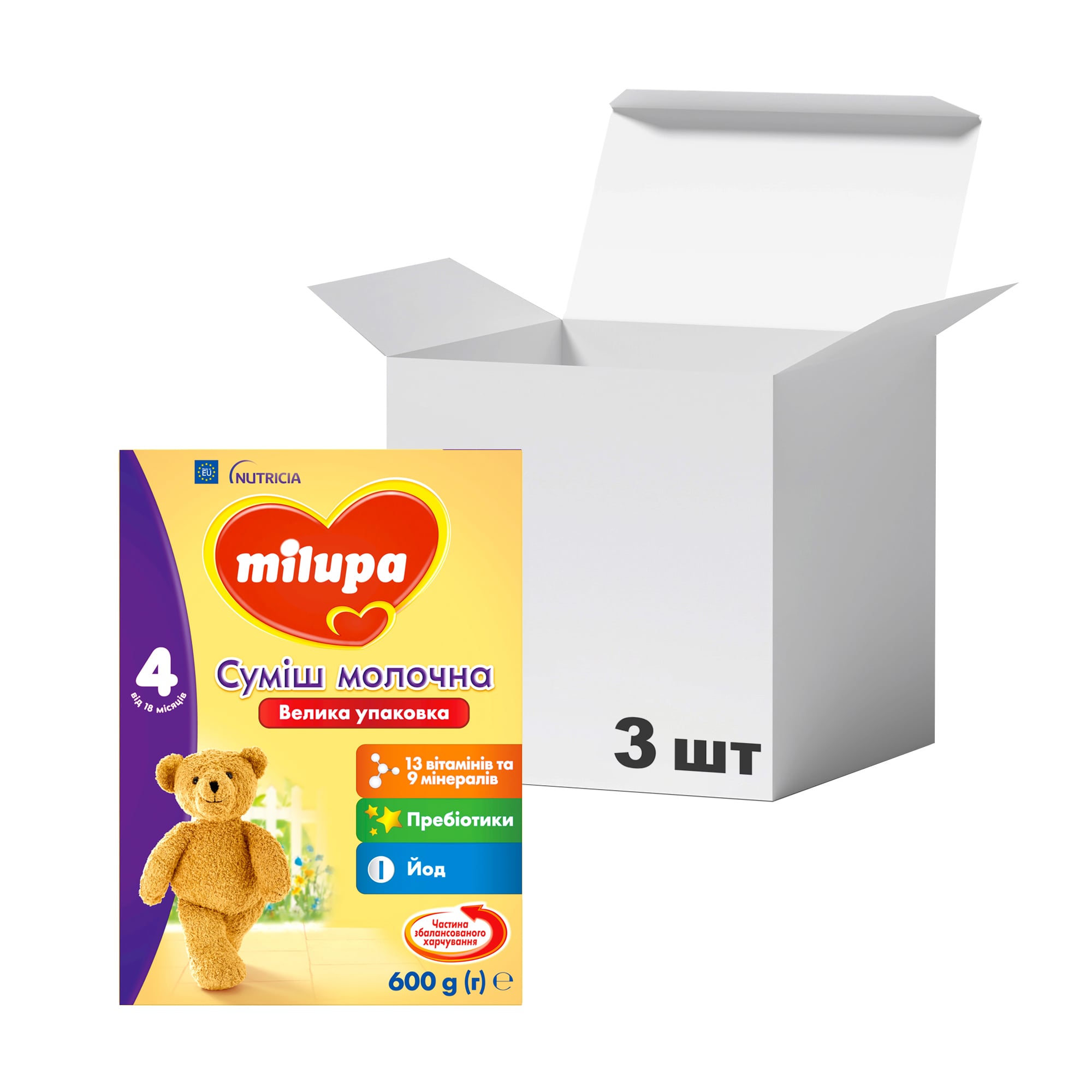 

Упаковка дитячої сухої молочної суміші Milupa 4, від 1.5 року, 600 г * 3 шт