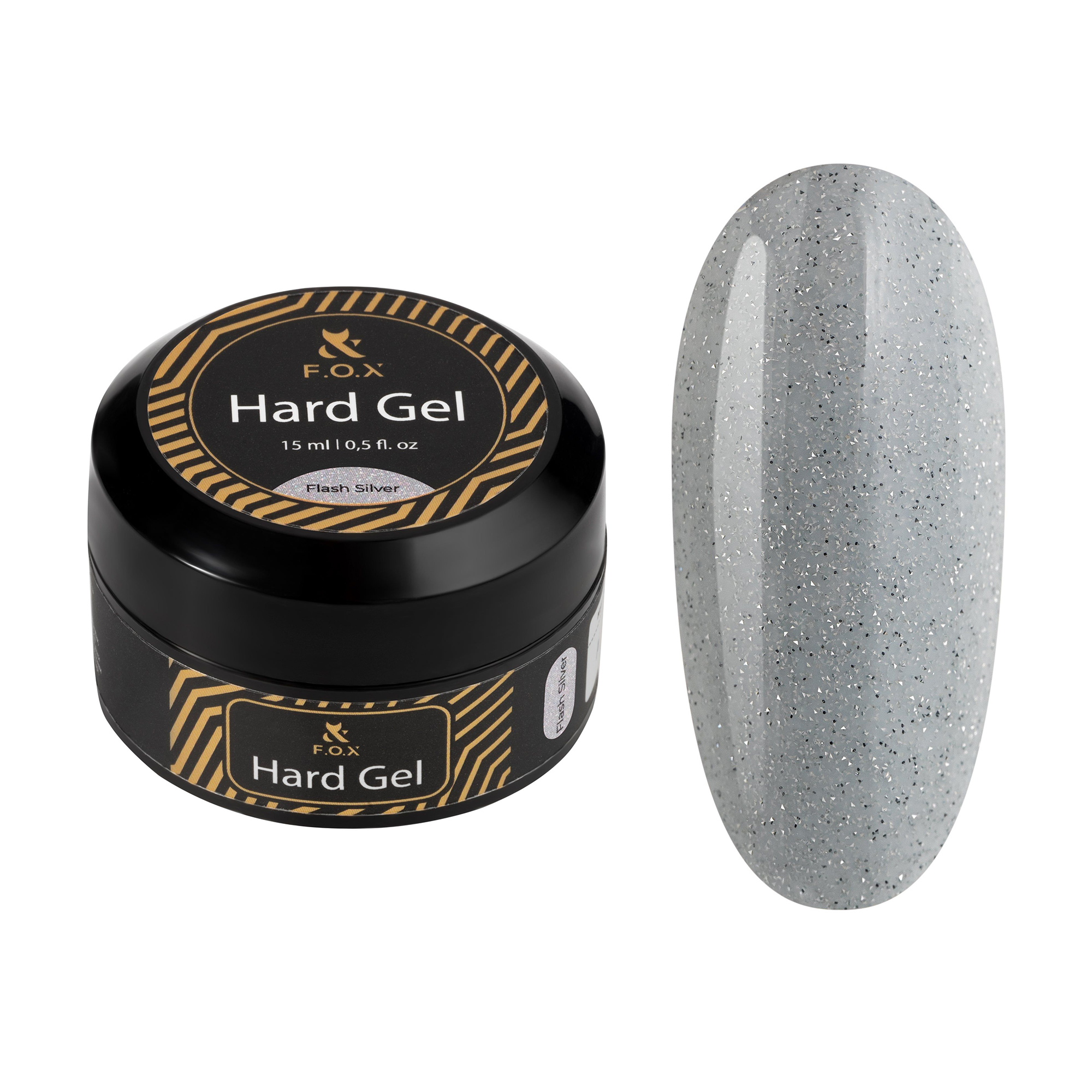

Рідкий будівельний гель для нігтів F.O.X Hard Gel, Flash Silver, 15 мл