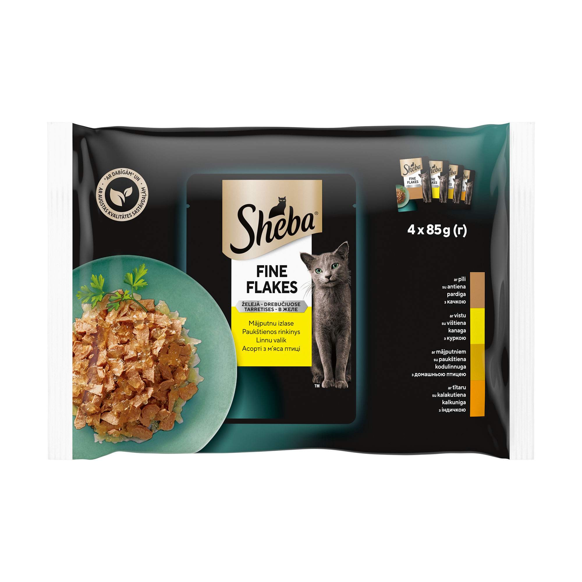 

Вологий корм для котів Sheba асорті з м'яса птиці, в желе, 4*85 г