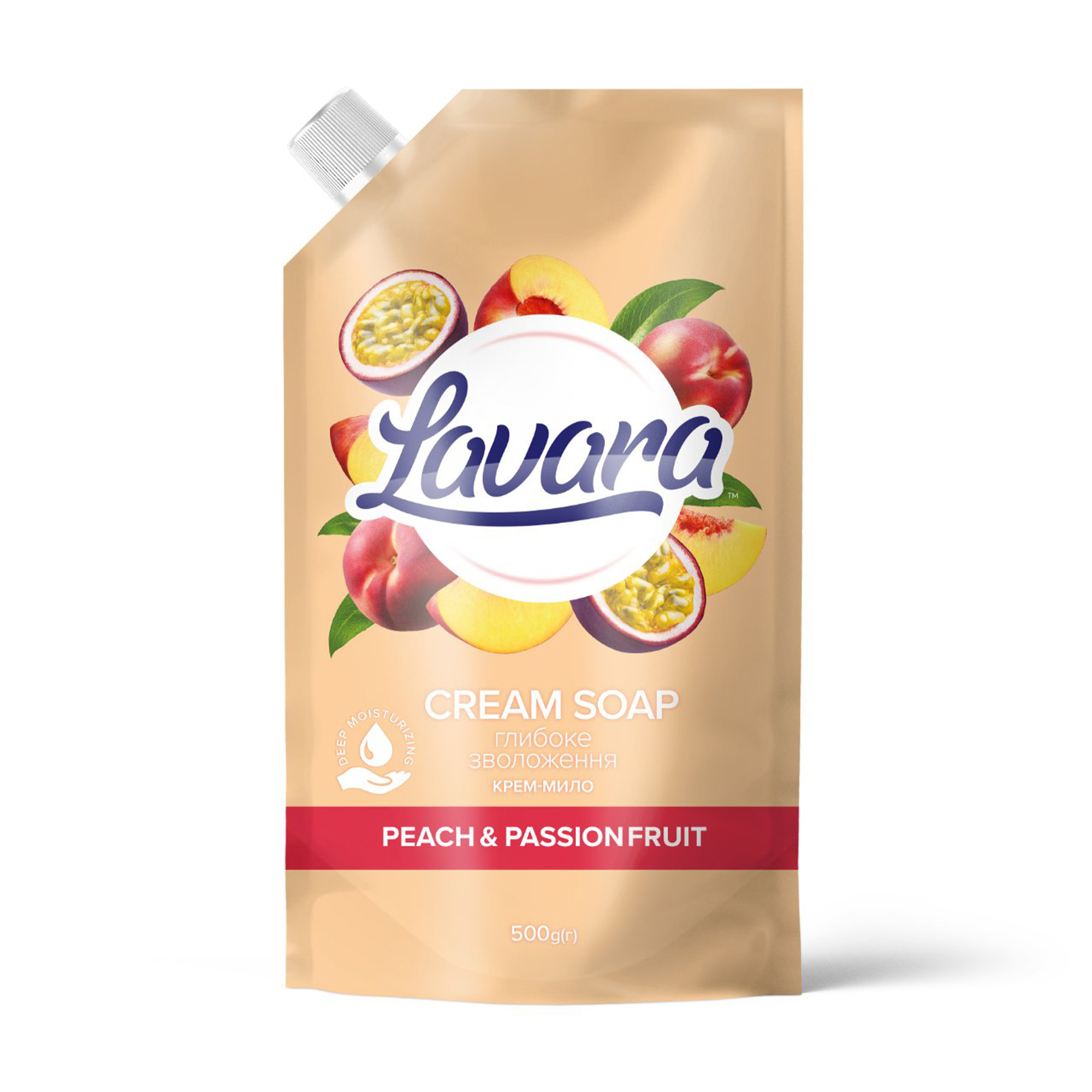 

Крем-мило Lavara Peach & Passion Fruit Cream Soap Персик-маракуя, 500 г (дой-пак)