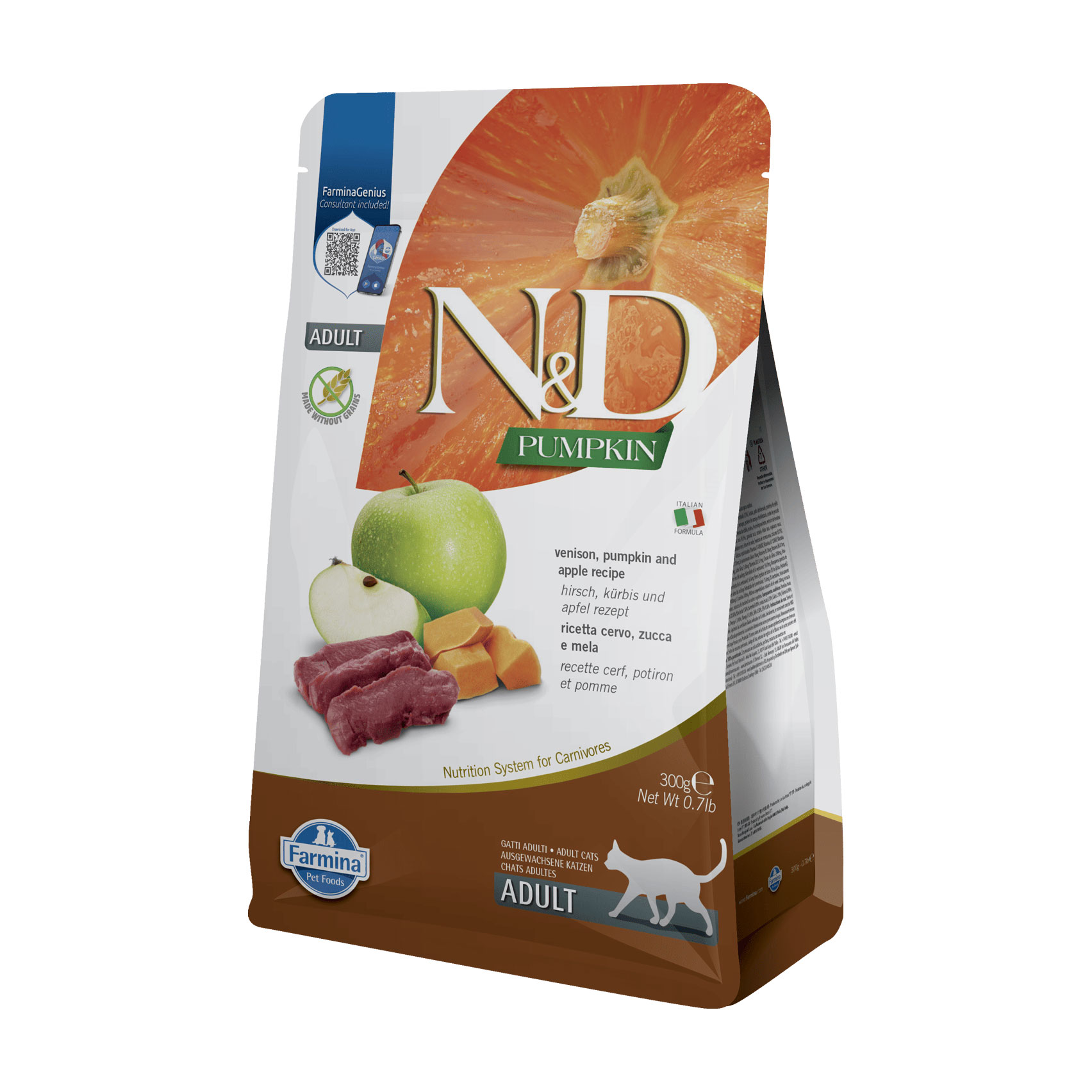 

Сухий корм для дорослих котів Farmina N&D Pumpkin Adult з гарбузом, олениною та яблуком, 300 г