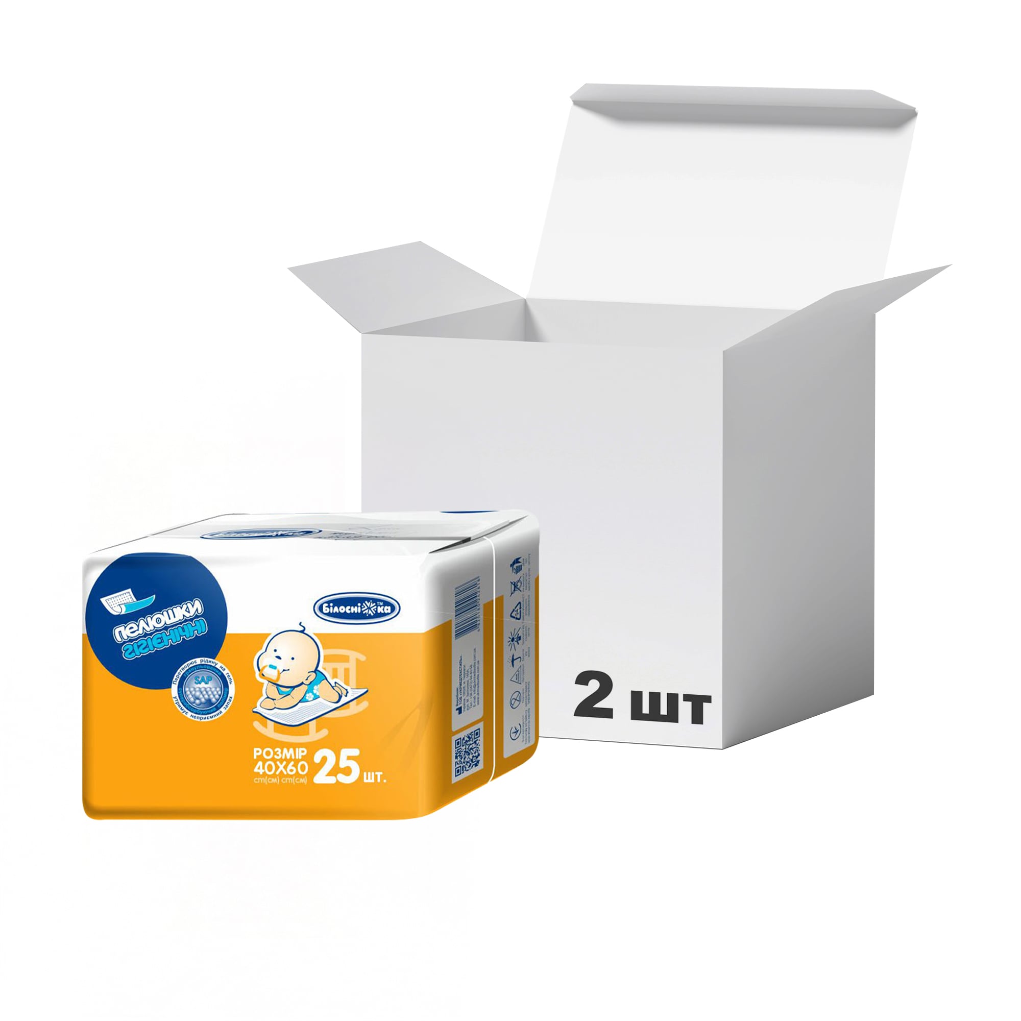 

Упаковка пелюшок гігієнічних Білосніжка, 40*60 см, 25 шт * 2 шт
