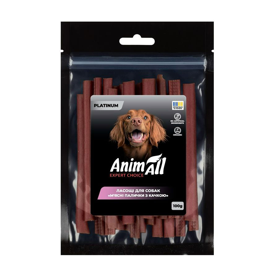 

Ласощі для собак AnimAll Platinum М'ясні палички з качкою, 100 г