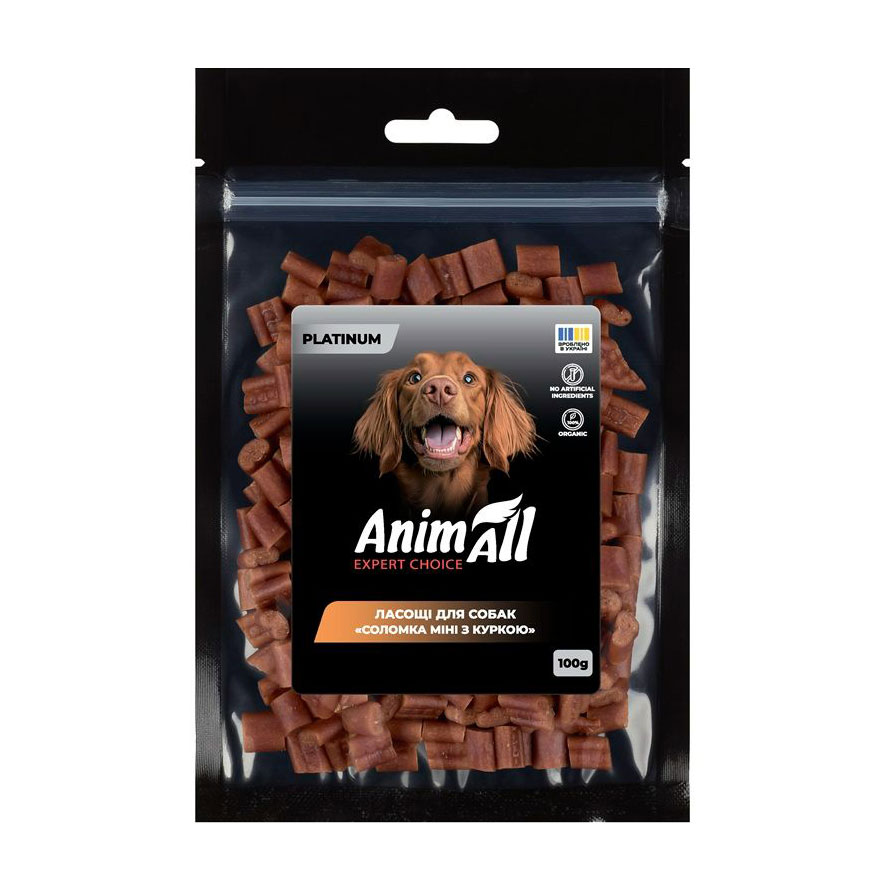 

Ласощі для собак AnimAll Platinum Соломка міні з куркою, 100 г