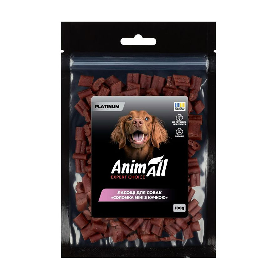 

Ласощі для собак AnimAll Platinum Соломка міні з качкою, 100 г