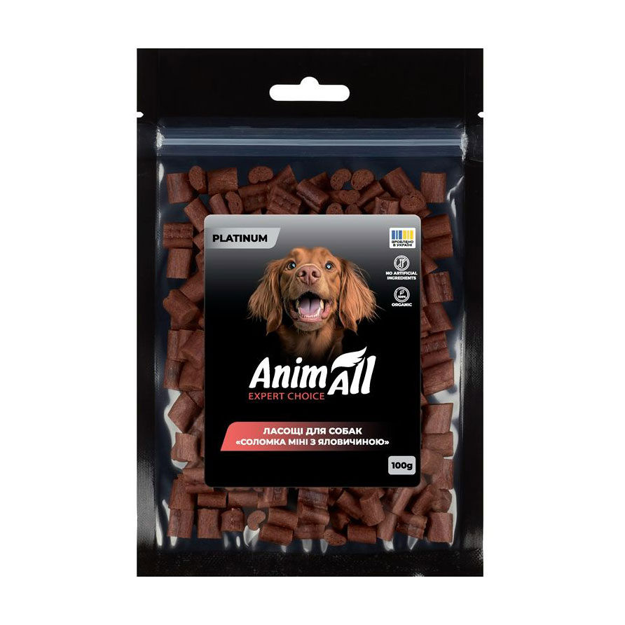 

Ласощі для собак AnimAll Platinum Соломка міні з яловичиною, 100 г