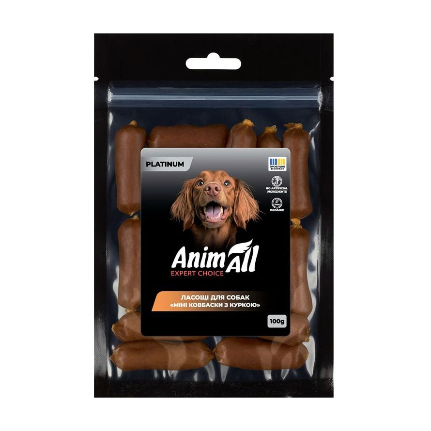 

Ласощі для собак AnimAll Platinum Міні ковбаски з куркою, 100 г