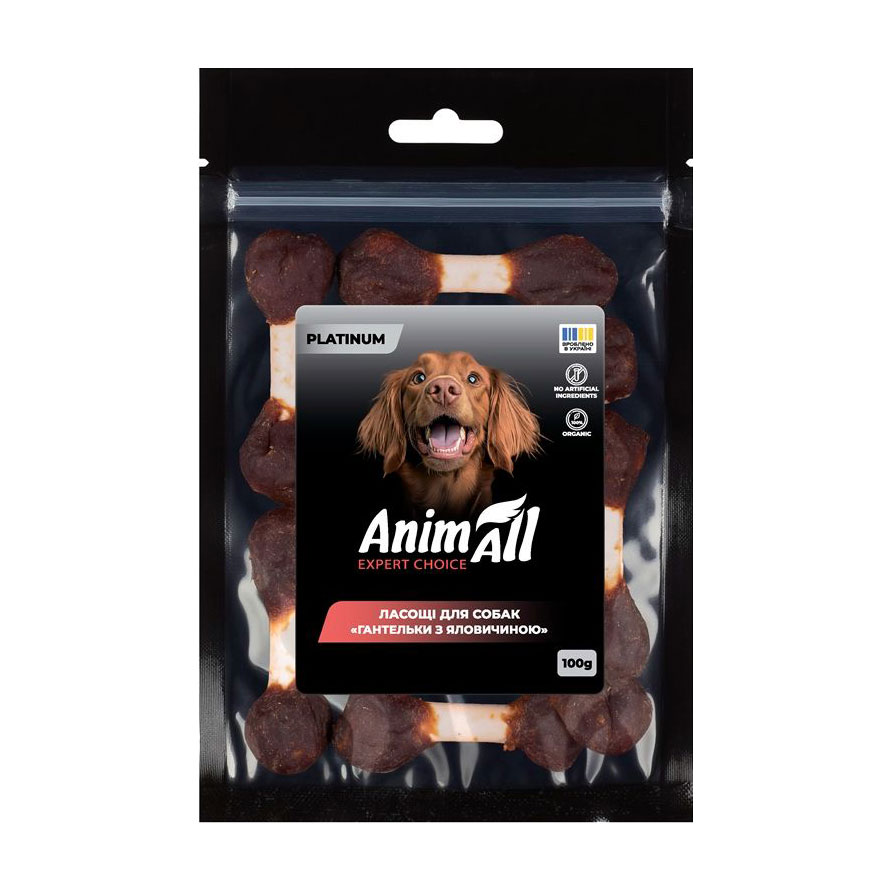 

Ласощі для собак AnimAll Platinum Гантельки з яловичиною, 100 г
