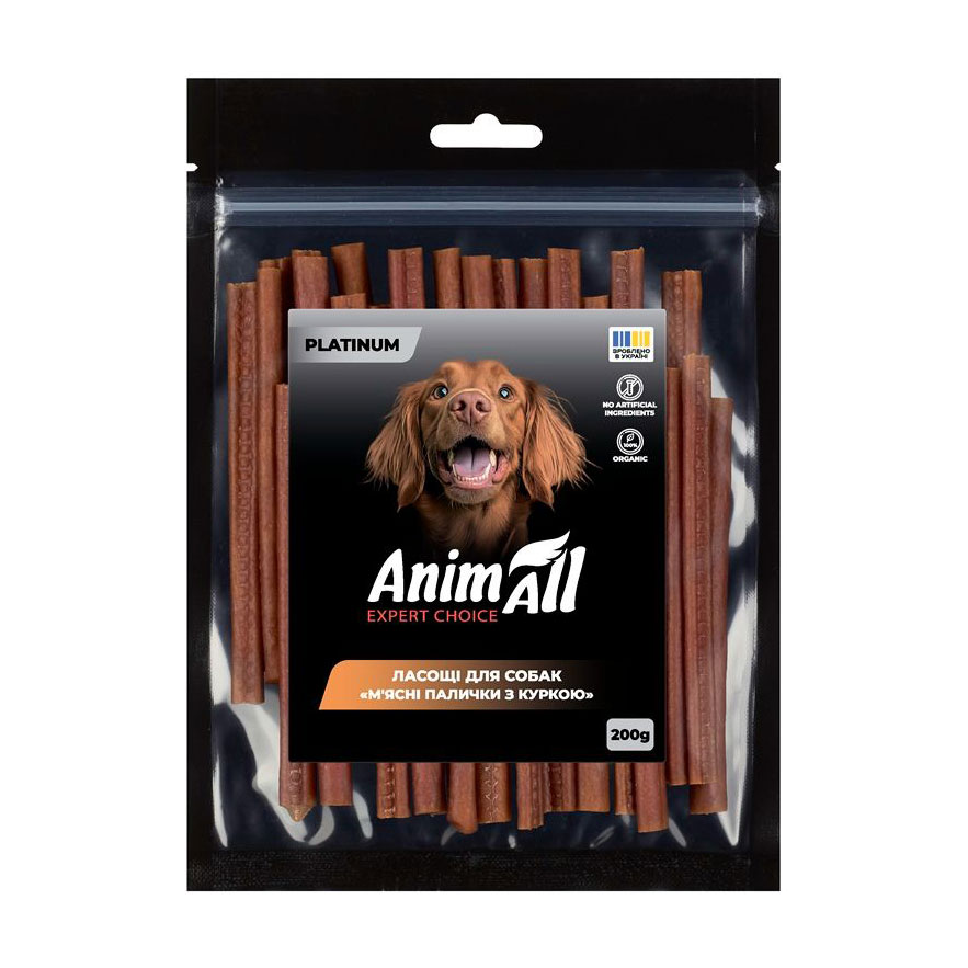 

Ласощі для собак AnimAll Platinum М'ясні палички з куркою, 200 г