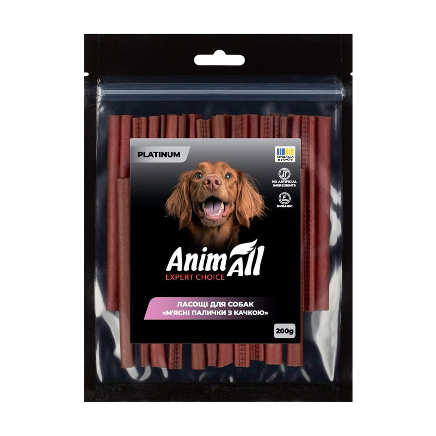 

Ласощі для собак AnimAll Platinum М'ясні палички з качкою, 200 г