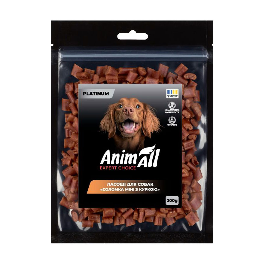 

Ласощі для собак AnimAll Platinum Соломка міні з куркою, 200 г