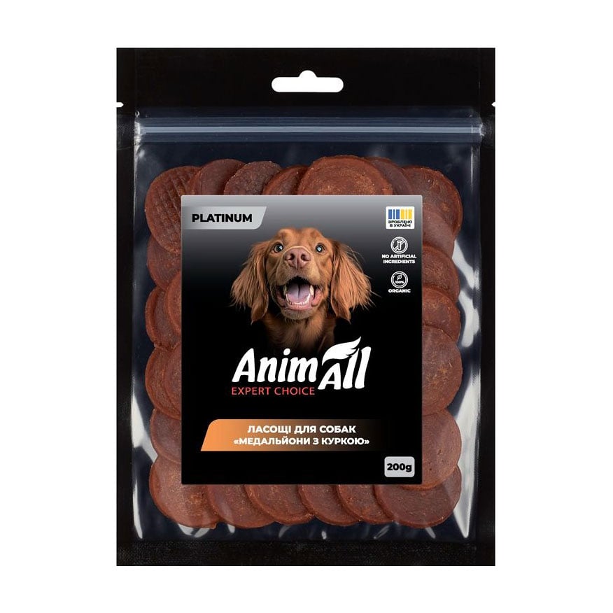 

Ласощі для собак AnimAll Platinum Медальйони з куркою, 200 г