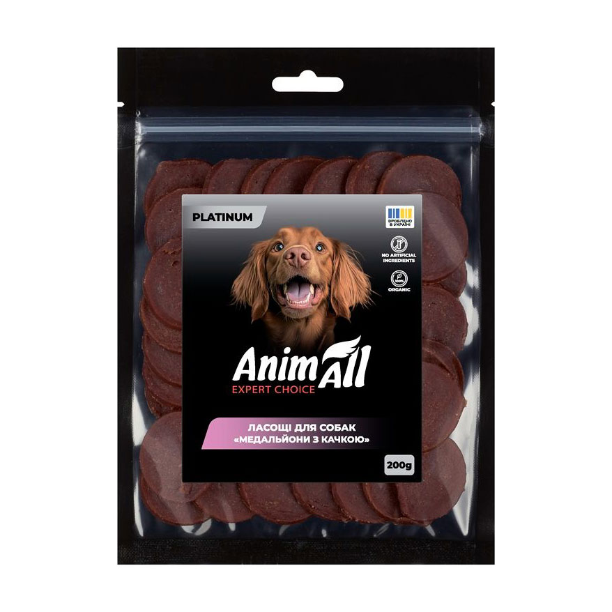 

Ласощі для собак AnimAll Platinum Медальйони з качкою, 200 г