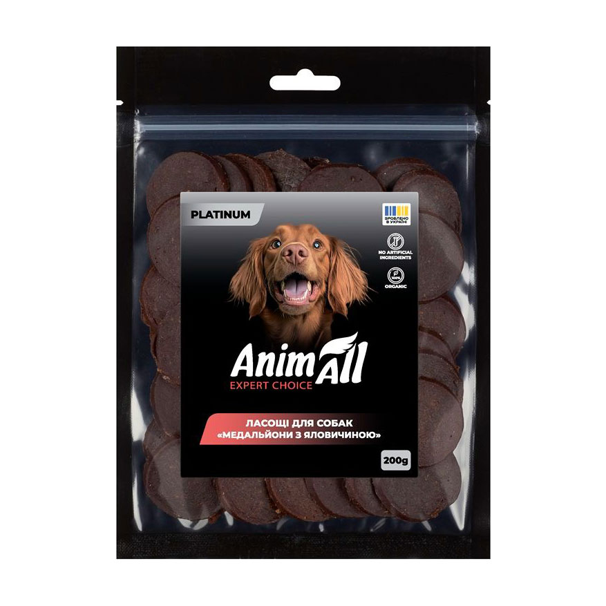 

Ласощі для собак AnimAll Platinum Медальйони з яловичиною, 200 г