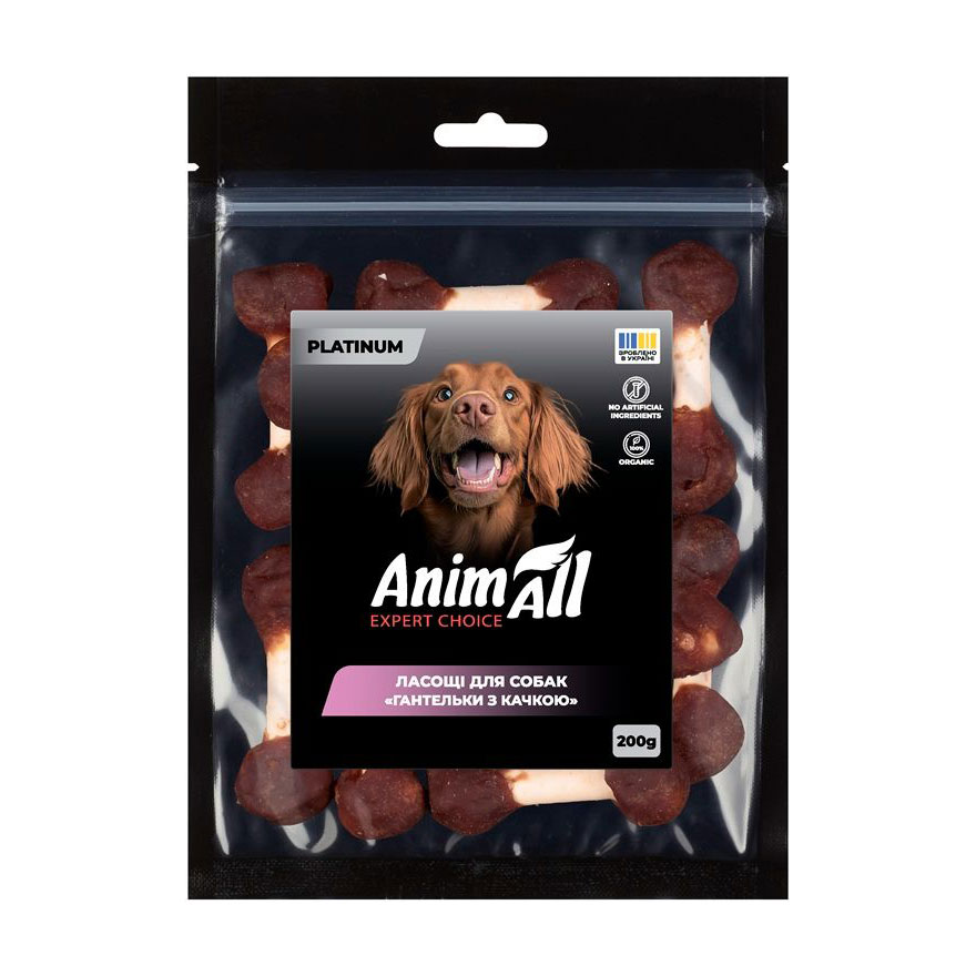 

Ласощі для собак AnimAll Platinum Гантельки з качкою, 200 г