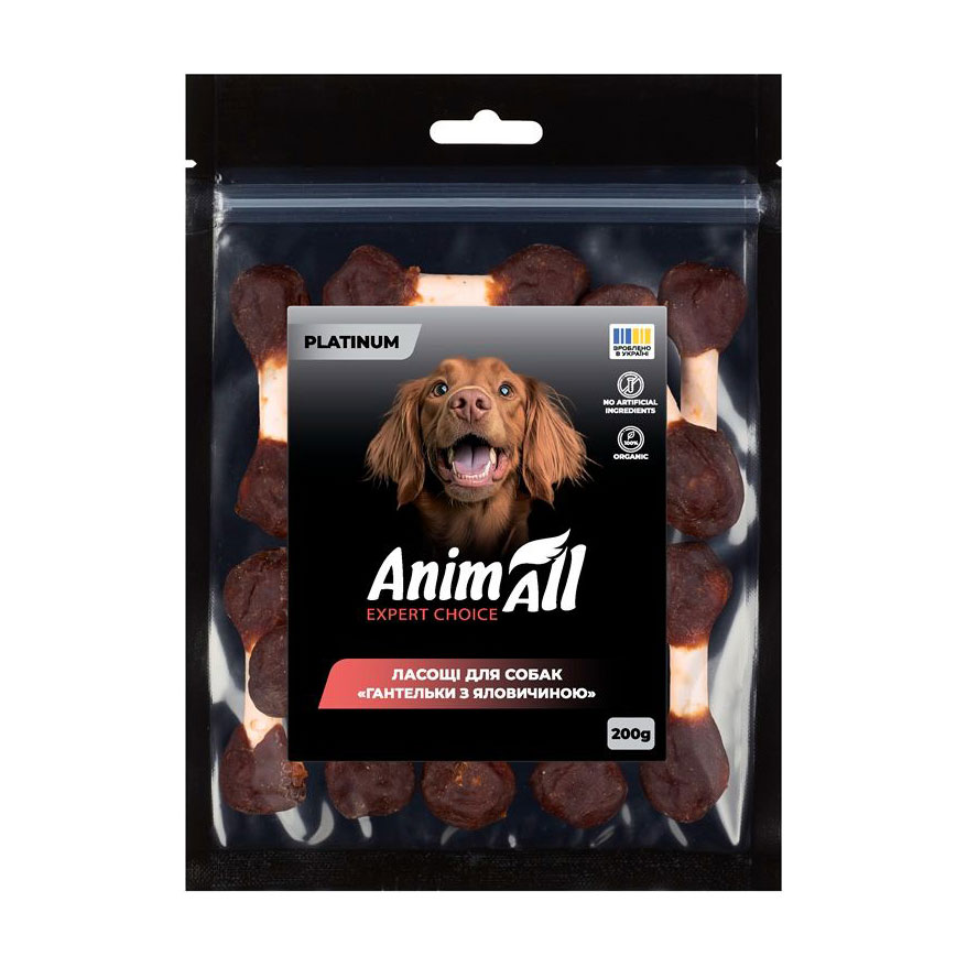 

Ласощі для собак AnimAll Platinum Гантельки з яловичиною, 200 г