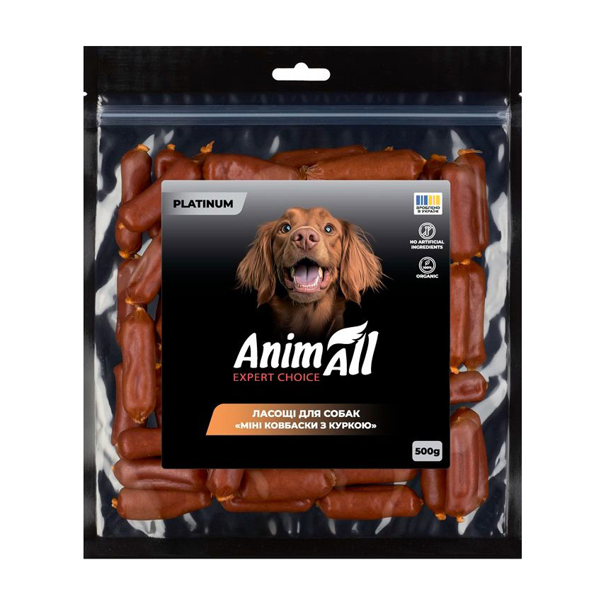 

Ласощі для собак AnimAll Platinum Міні ковбаски з куркою, 500 г